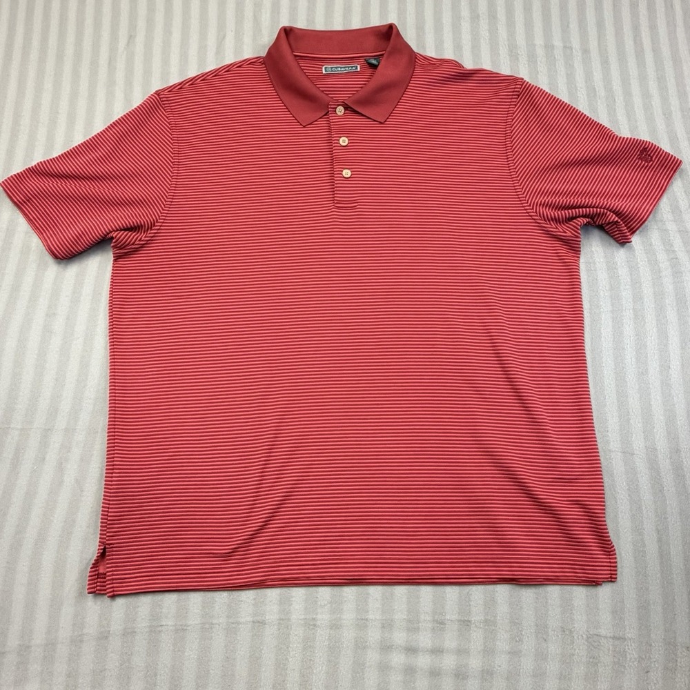 Cubavera Mens Polo XL‎ red Short Sleeve Striped  Collared Shirt